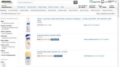 Imagen de la web de Amazon donde ahora venden productos de higiene