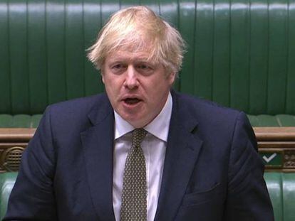 Captura de vídeo del primer ministro británico, Boris Johnson, en la sesión de la Cámara de los Comunes de este miércoles.