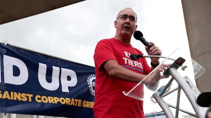 Shawn Fain, president of the United Auto Workers union, during an event in Detroit (Michigan) on September 15.