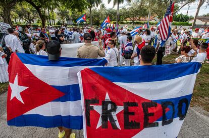 Cubans demonstrate in front of the Archdiocese of Miami last October.
