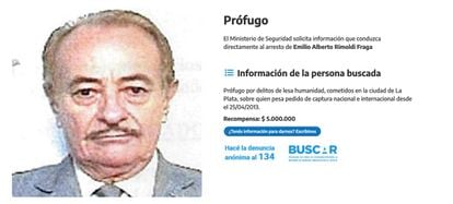 The file of the fugitive Emilio Alberto Rimoldi Fraga in the program Busca.
