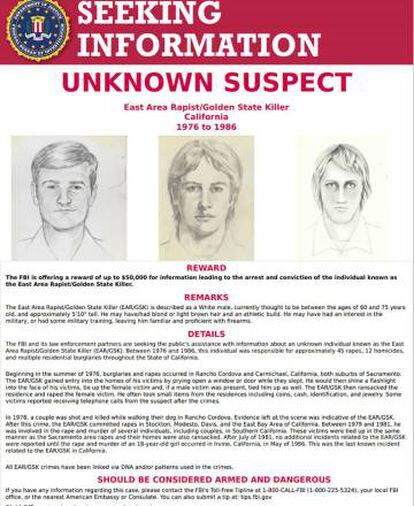 La ficha de búsqueda del 'Golden State Killer' del FBI.