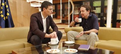 Pedro Sánchez y Pablo Iglesias, durante su reunión de la semana pasada.