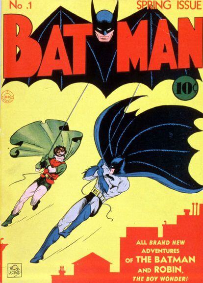 La primera aparición del hombre murciélago fue en el tebeo de Bob kane, publicado en la primavera de 1940. Batman está acompañado por su mano derecha, Robin. El ejemplar fue subastado por Sotheby´s.