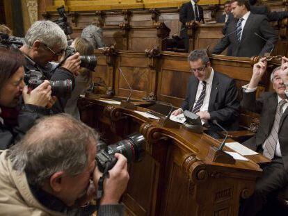El alcalde Xavier Trias, momentos antes de iniciar el pleno del Ayuntamiento de Barcelona.