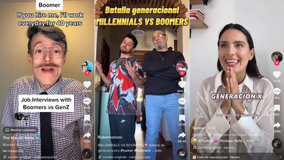 Capturas de vídeos de TikTok que comparan diferentes generaciones.