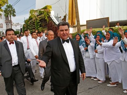 Naasón Joaquín García, líder de la La Luz del Mundo, durante una asamblea en Apizaco (México), en 2017.