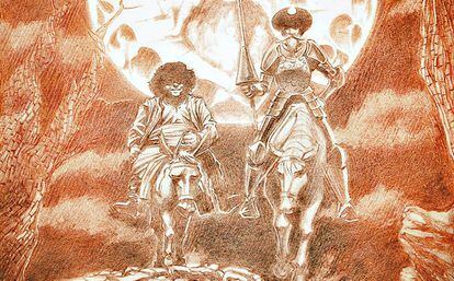Ilustración para Expocómic de El Quijote por el dibujante Ángel Unzueta.