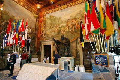 Sala Orazi y Curiazi del Capitolio romano, en la que mañana se firmará la Constitución europea.