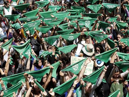 Una manifestación a favor de la legalización del aborto, en Bogotá (Colombia).