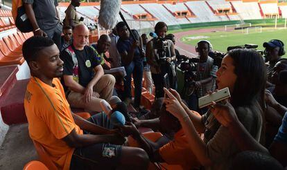 Rueda de prensa de Salomon Kalou antes del partido de Costa de Marfil contra Marruecos.