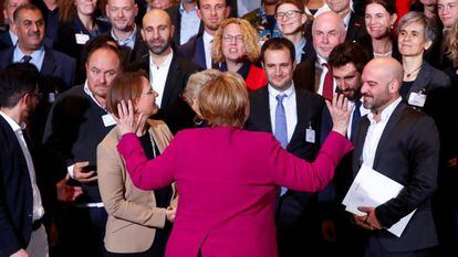 Angela Merkel, este lunes en Berlín durante un acto en la cancillería.