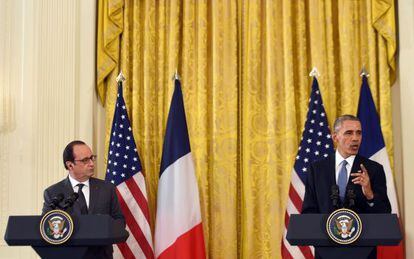 El presidente Obama junto a su homólogo francés en la Casa Blanca.