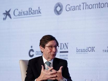 José Ignacio Goirigolzarri, presidente de CaixaBank, este miércoles en Pamplona.