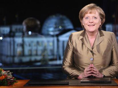 La canciller Angela Merkel, durante su discurso de A&ntilde;o Nuevo.