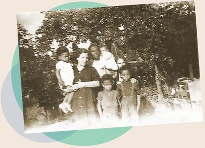 Cristina Sáez y José Epita con sus hijos José, Francisco, Andrés y Rafael y su abuela María Contreras en Mérignac al acabar la Segunda Guerra Mundial.