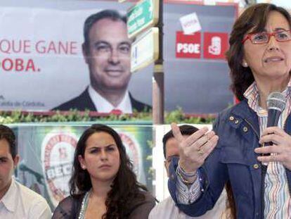 Rosa Aguilar, durante su intervención en la presentación de los candidatos jóvenes del PSOE en Córdoba.