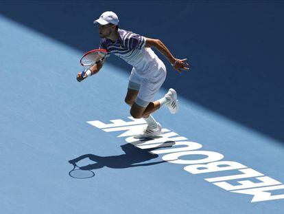 Thiem esprinta durante el partido contra Monfils.