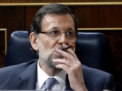 El presidente del Gobierno, Mariano Rajoy, en el Congreso durante el debate del Estado de la Naci&oacute;n. 