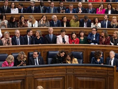 Bancada de ministros durante la jura de la Constitución de la Princesa de Asturias, el 31 de octubre en el Congreso.