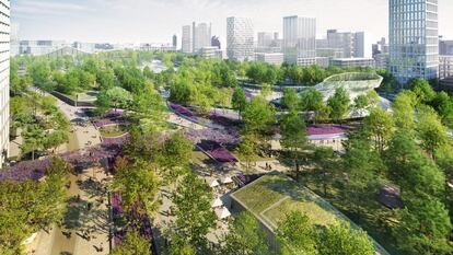 Vista general del diseño para el Parque Central Madrid Nuevo Norte.