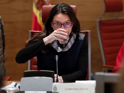 La vicepresidenta Mónica Oltra durante su comparecencia hoy ante el Senado.