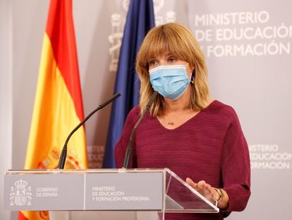 La ministra de Educación y Formación Profesional, Pilar Alegría, este miércoles tras reunirse con las comunidades autónomas en la Conferencia Sectorial de Educación.