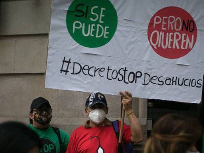 Protesta contra los desahucios durante la crisis sanitaria.