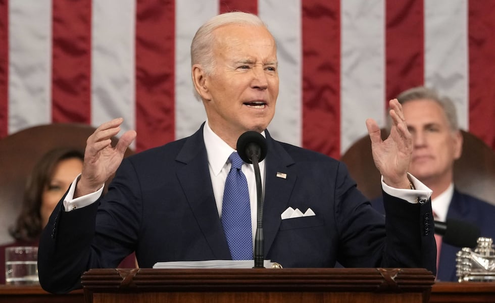 US President Joe Biden speaks during a State of the Union address at the US Capitol in Washington, DC, US, on Tuesday, Feb. 7, 2023. Biden is speaking against the backdrop of renewed tensions with China and a brewing showdown with House Republicans over raising the federal debt ceiling. Photographer: Jacquelyn Martin/AP/Bloomberg