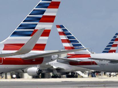 Aviones de la compa&ntilde;&iacute;a American Airlines en el aeropuerto de Miami