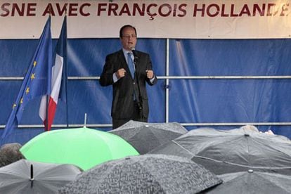Hollande durante un mitin en Laon, Francia, este martes.