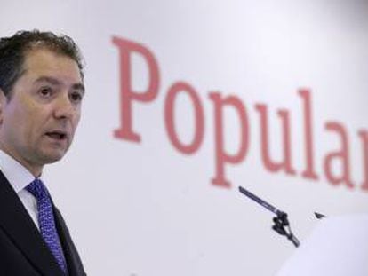 El consejero delegado del Banco Popular, Francisco G&oacute;mez Mart&iacute;n, durante la rueda de prensa de resultados de marzo de 2016.