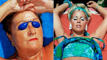 A la izquierda, 'Benidorm' (1997), de Martin Parr y, a la derecha, 'Marbella', (1974). de la serie 'La Playa', de Pérez Siquier.