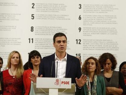Pedro Sanchez presenta el c&oacute;digo &eacute;tico del PSOE, el pasado viernes.