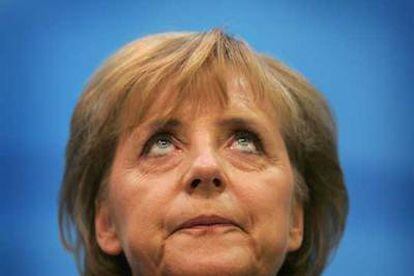 La líder democristiana, Angela Merkel, en un momento de la rueda de prensa tras los primeros resultados.