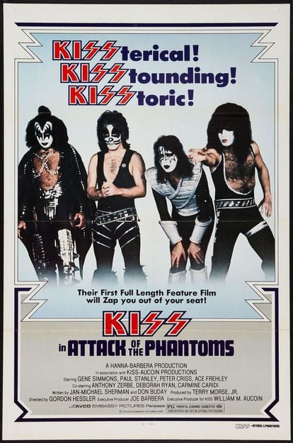 Uno de los carteles de la película, que se tituló de dos formas: 'Kiss Meets the Phantom of the Park' y 'Kiss in Attack Of The Phantoms'. En el mercado latinoamericano se eligió 'Kiss contra el fantasma del parque'. 