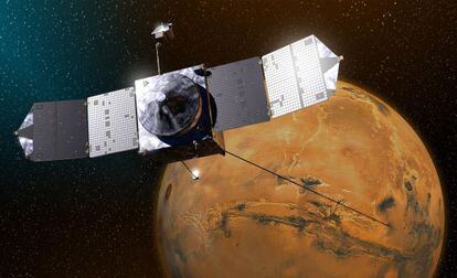 Ilustraci&oacute;n de la sonda en &oacute;rbita de Marte `Maven&acute;, de la NASA. 