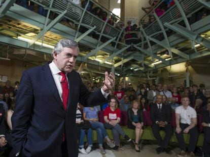 El ex primer ministro del Reino Unido Gordon Brown, en un acto sobre el referéndum sobre el 'Brexit'.