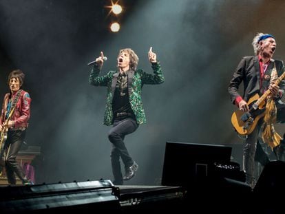 Ronnie Wood, Mick Jagger y Keith Richards, de los Rolling Stones, durante el festival del Glastonbury de 2019.
