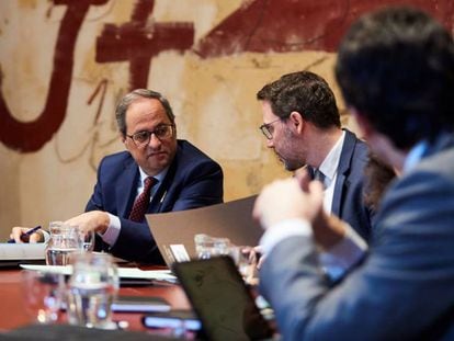 El presidente de la Generalitat, Quim Torra, durante la reunión semanal del gobierno catalán.