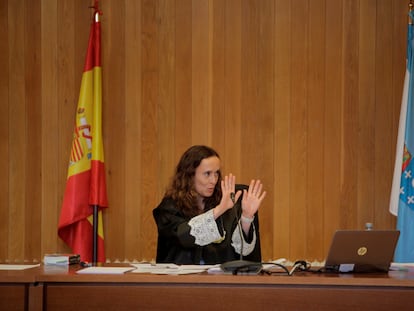 La juez titular del Juzgado de Primera Instancia 1 de A Coruña, durante la tercera jornada del juicio por la reclamación del Estado de la propiedad del pazo de Meirás.