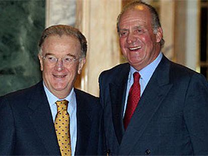 El rey Juan Carlos y el presidente de Portugal, Jorge Sampaio, ayer en el palacete Albéniz.