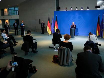 La canciller alemana, Angela Merkel, durante una conferencia de prensa, el pasado 16 de marzo.