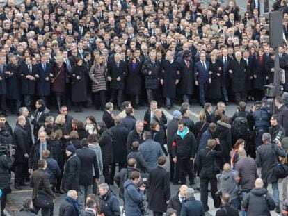 Los l&iacute;deres mundiales en la cabecera de la manifestaci&oacute;n.