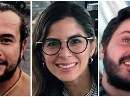 Fotografía de archivo de los tres periodistas de la Agencia EFE detenidos en Caracas, la colombiana Mauren Barriga (c); el fotógrafo Leonardo Muñoz (izda), y el español Gonzalo Domínguez.