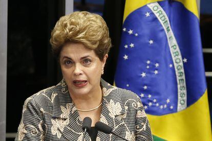 La presidenta suspendida de Brasil, Dilma Rousseff, presenta sus alegatos finales en el proceso que enfrenta en el Senado y que concluirá esta misma semana con una decisión sobre su eventual destitución, en Brasilia (Brasil).
