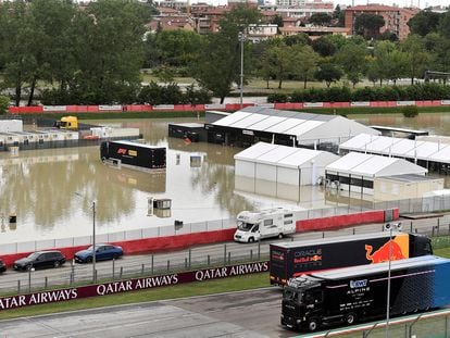 El circuito de Imola, inundado por el temporal que azota Italia en una imagen del pasado jueves.