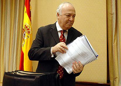 El Ministro de Asuntos Exteriores, Miguel Ángel Moratinos, durante una comparecencia en el Congreso de los Diputados.