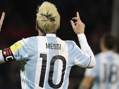 Messi celebra su gol ante Uruguay.