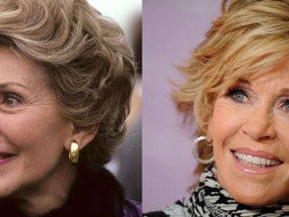 Nancy Reagan en 1980 y una imagen actual de Jane Fonda.